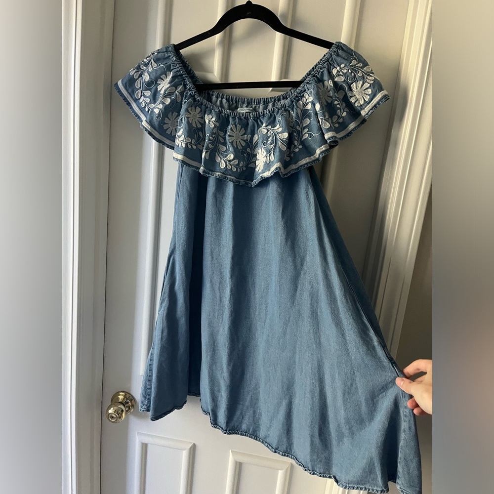 Rebecca Minkoff Dev Chambray Blue Off the Shoulder Dress